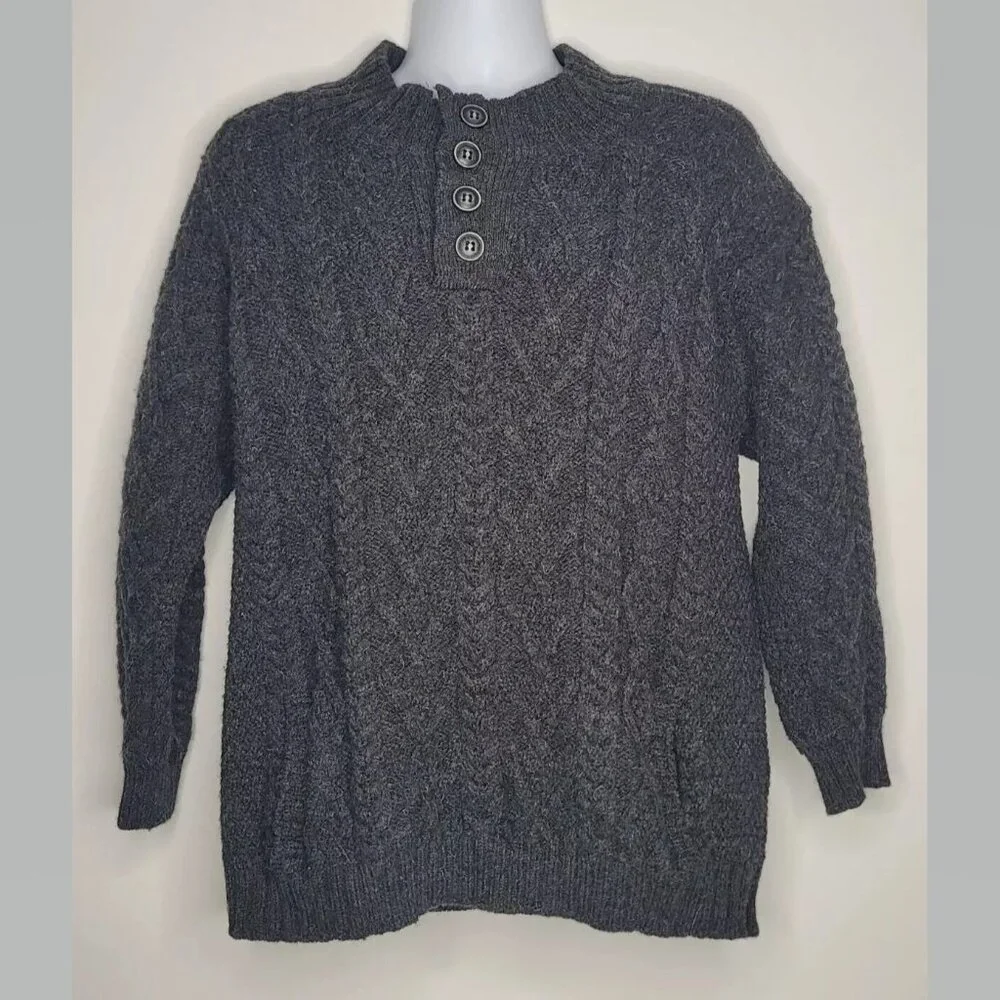 Inis‎ Craft Mens Sz XL Ireland Cable Knit Fisherman Merino Wool Pullover Sweater
